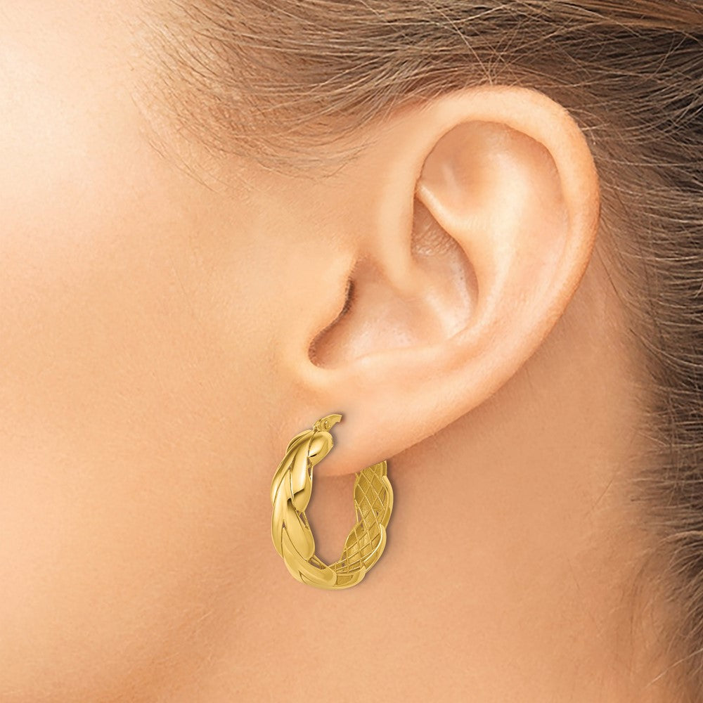 14K Polished and Grooved Fancy Hoop Earrings