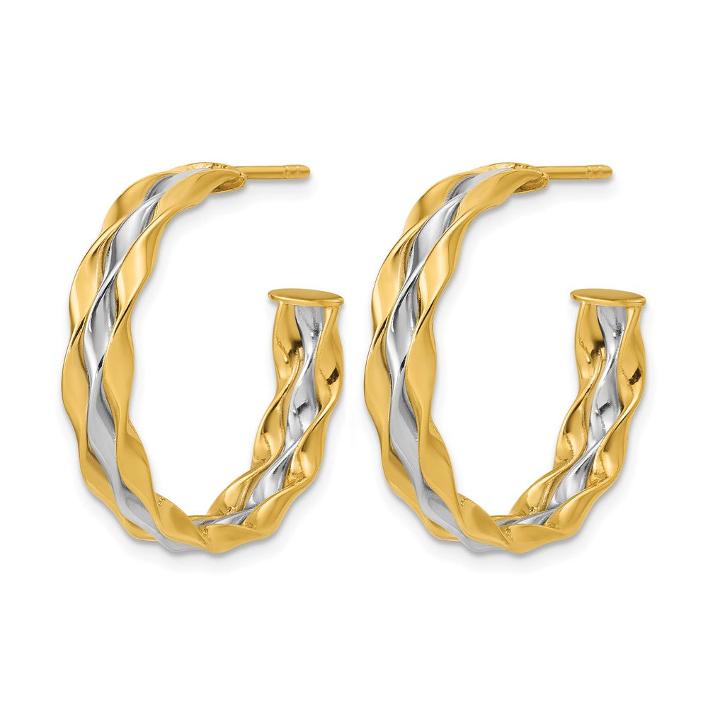 14K with Rhodium Polished Wave J-Hoop Post Earrings