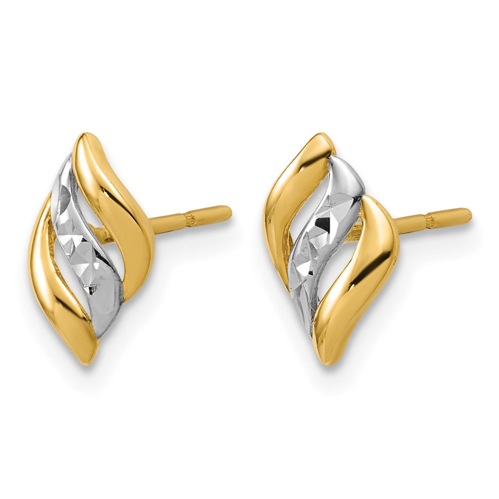 14K with Rhodium Polished and Diamond-cut Post Earrings