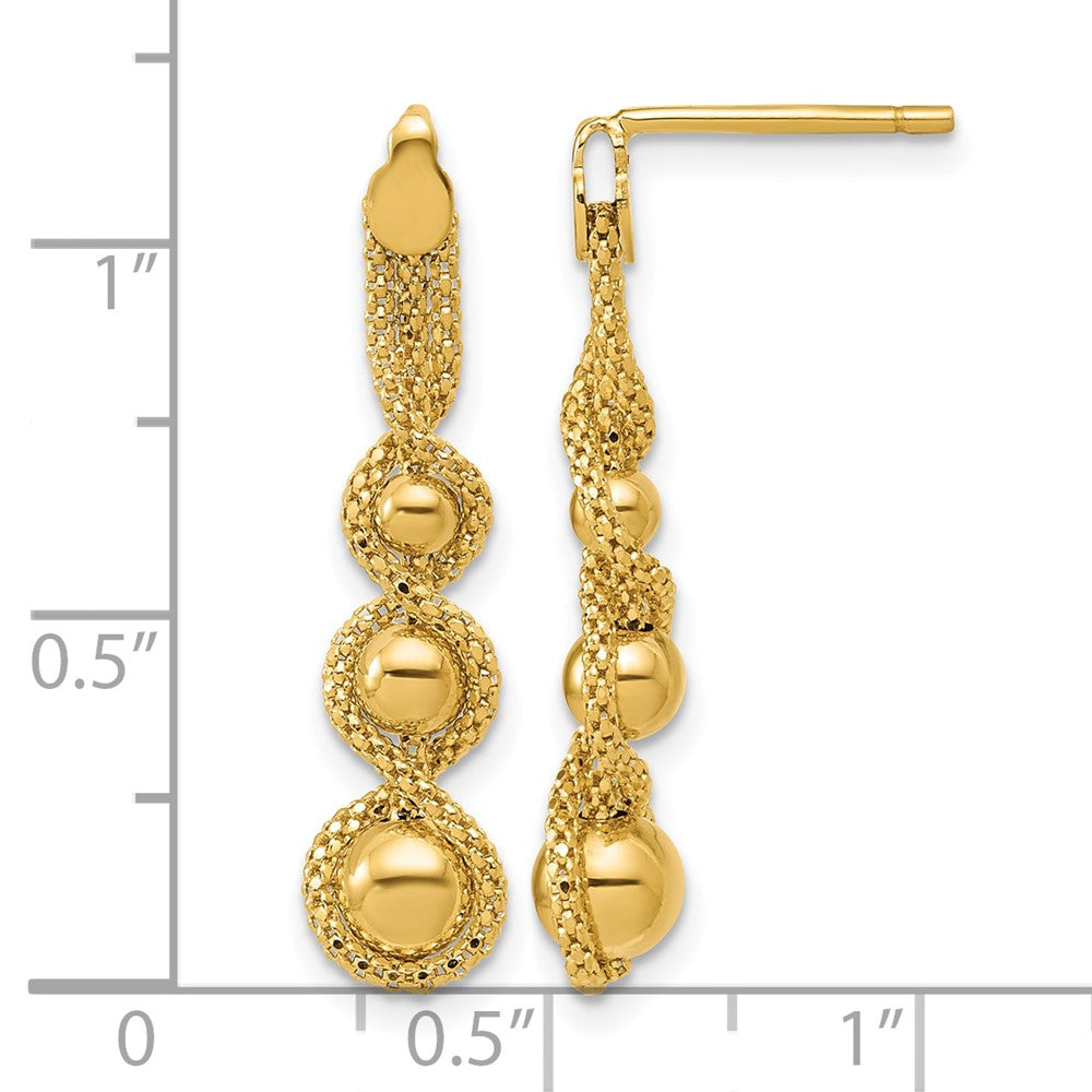 14K Polished and Diamond-cut Twisted Beaded Dangle Post Earrings