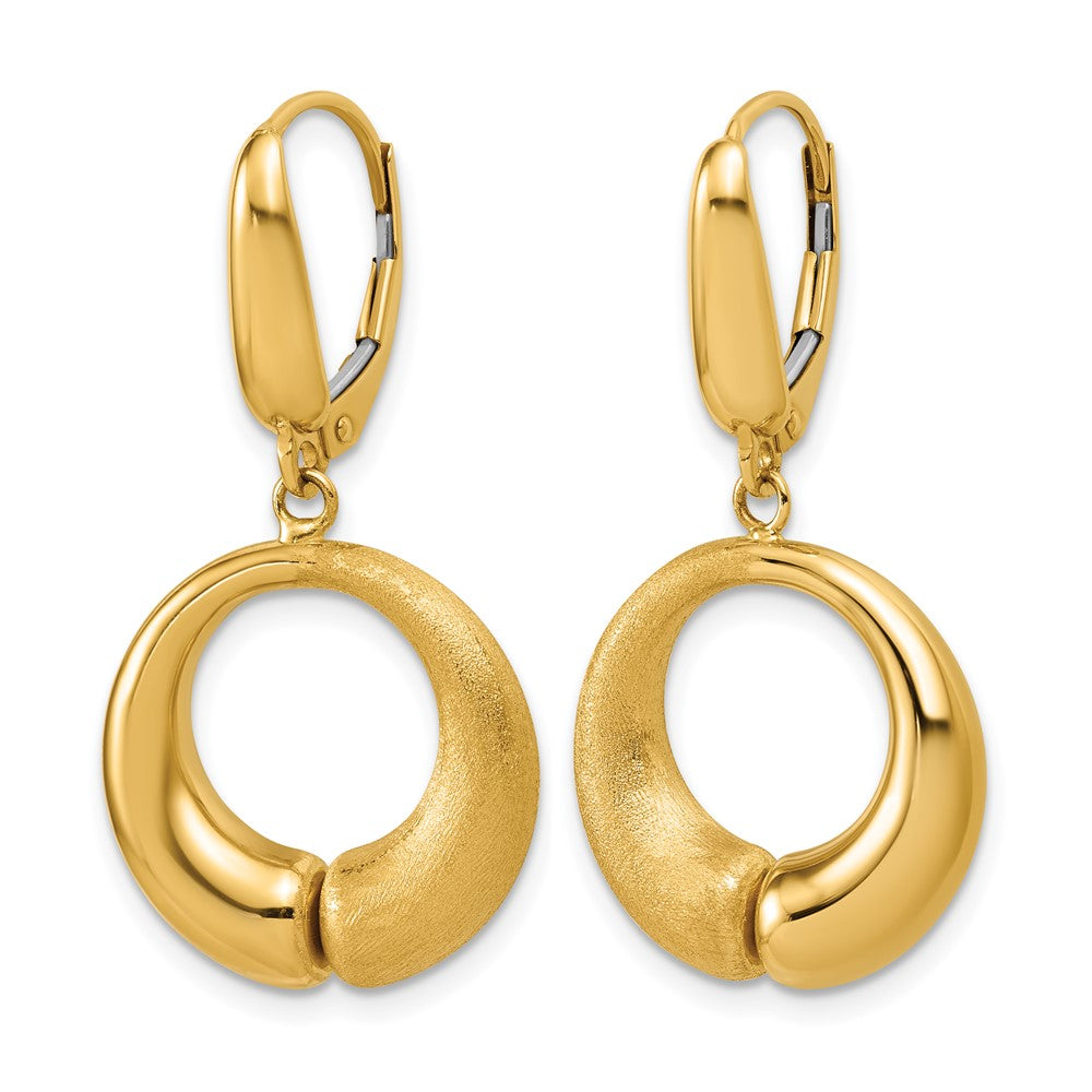 14K Polished and Brushed Circle Leverback Earrings
