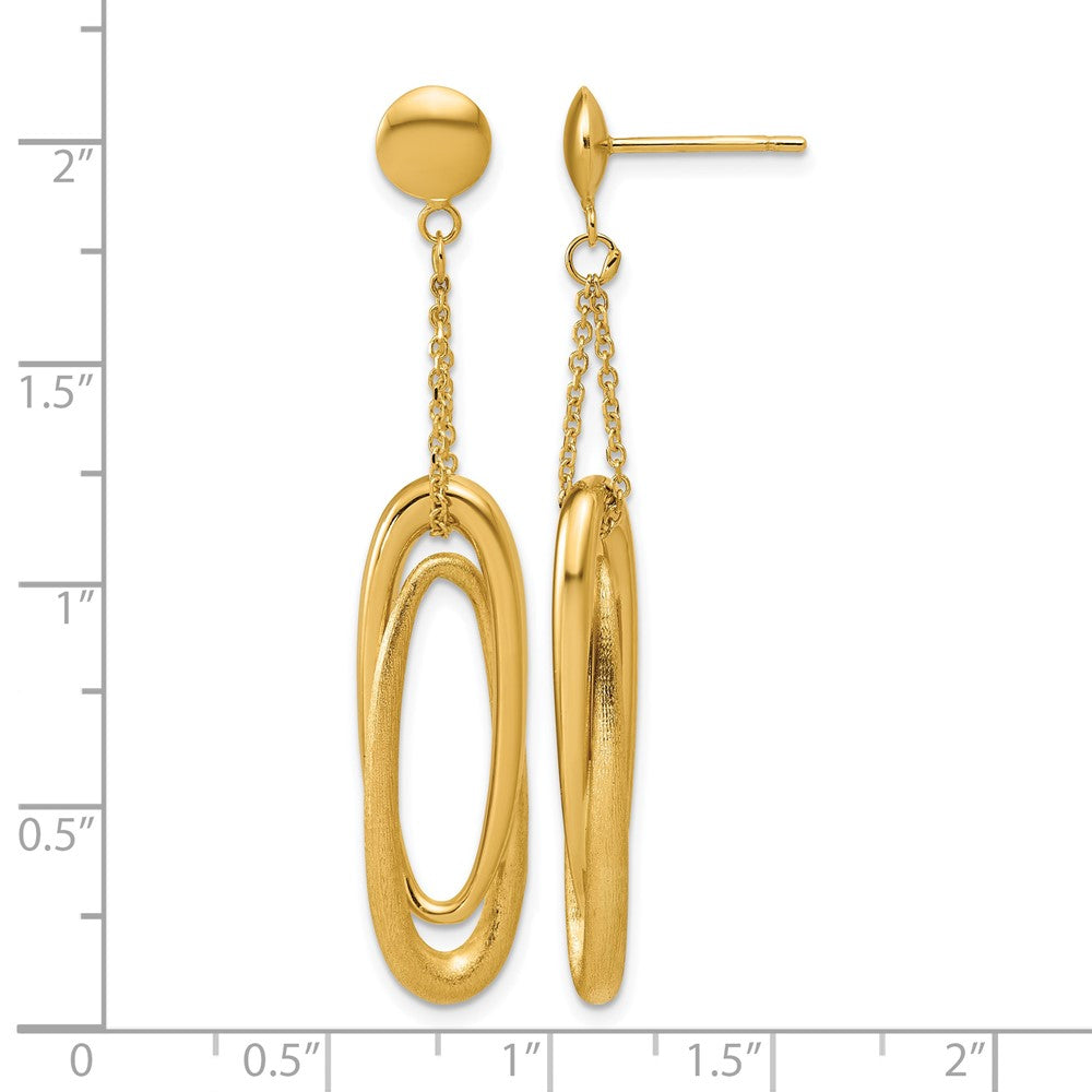 14K Polished and Brushed Fancy Oval Dangle Post Earrings
