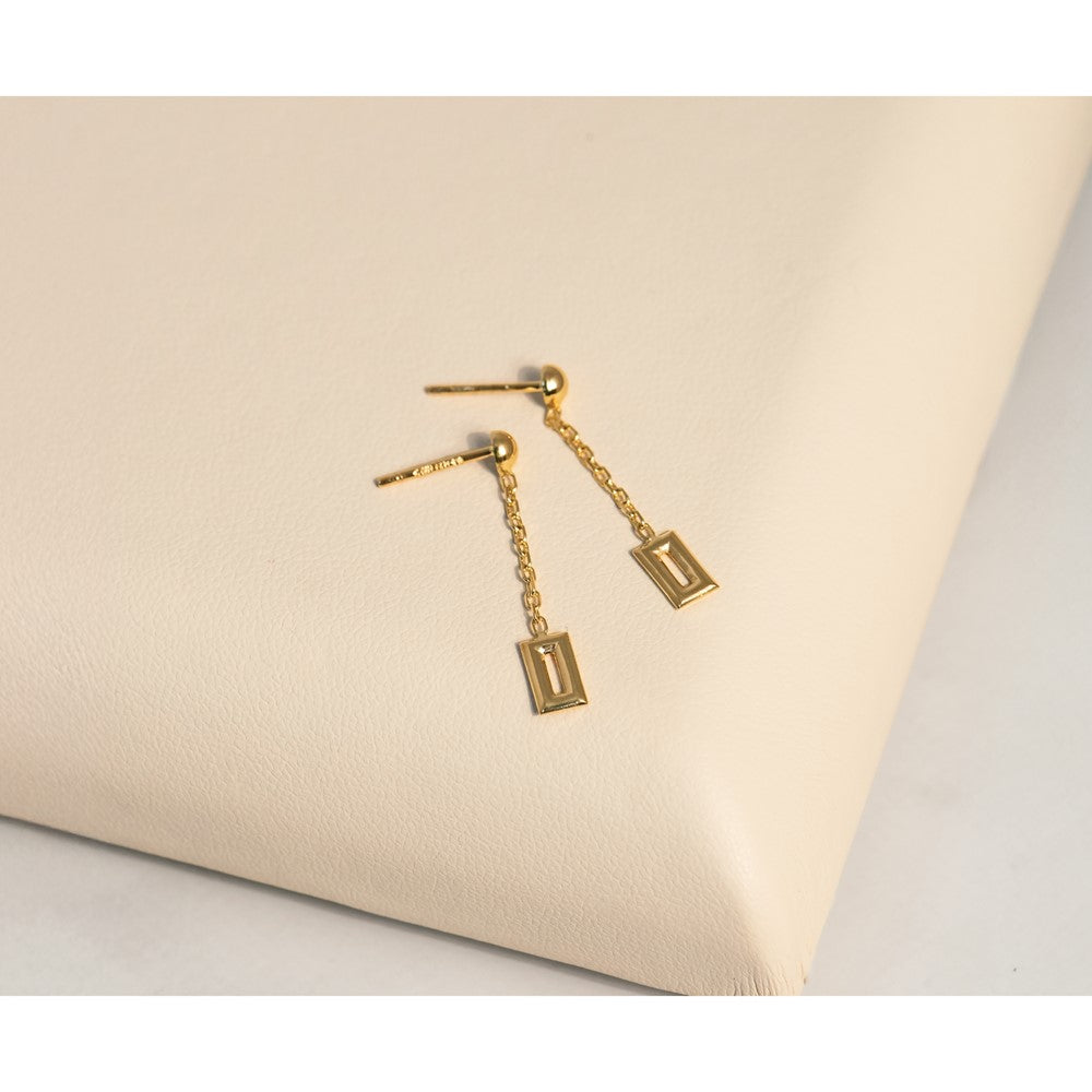14K Polished Rectangle Dangle Post Earrings