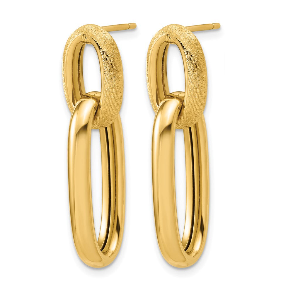 14K Polished and Brushed Ovals Dangle Post Earrings