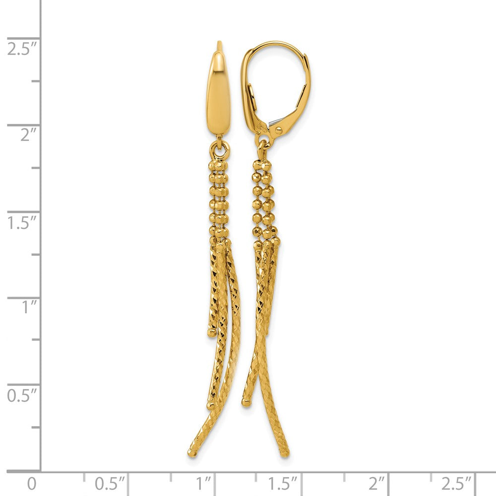 14K Polished and Dia-cut 3-strand Bar leverback Earrings