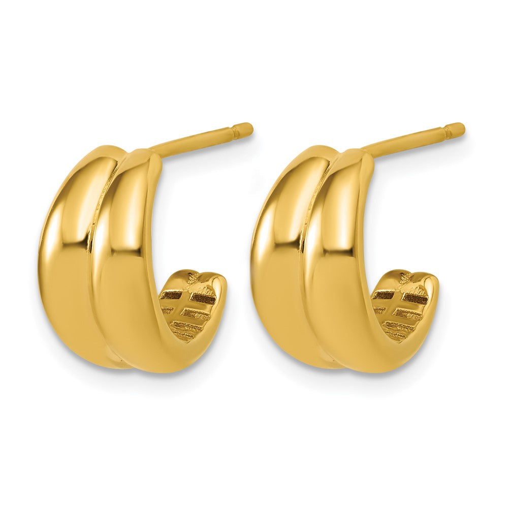14K Polished Grooved J-Hoop Post Earrings