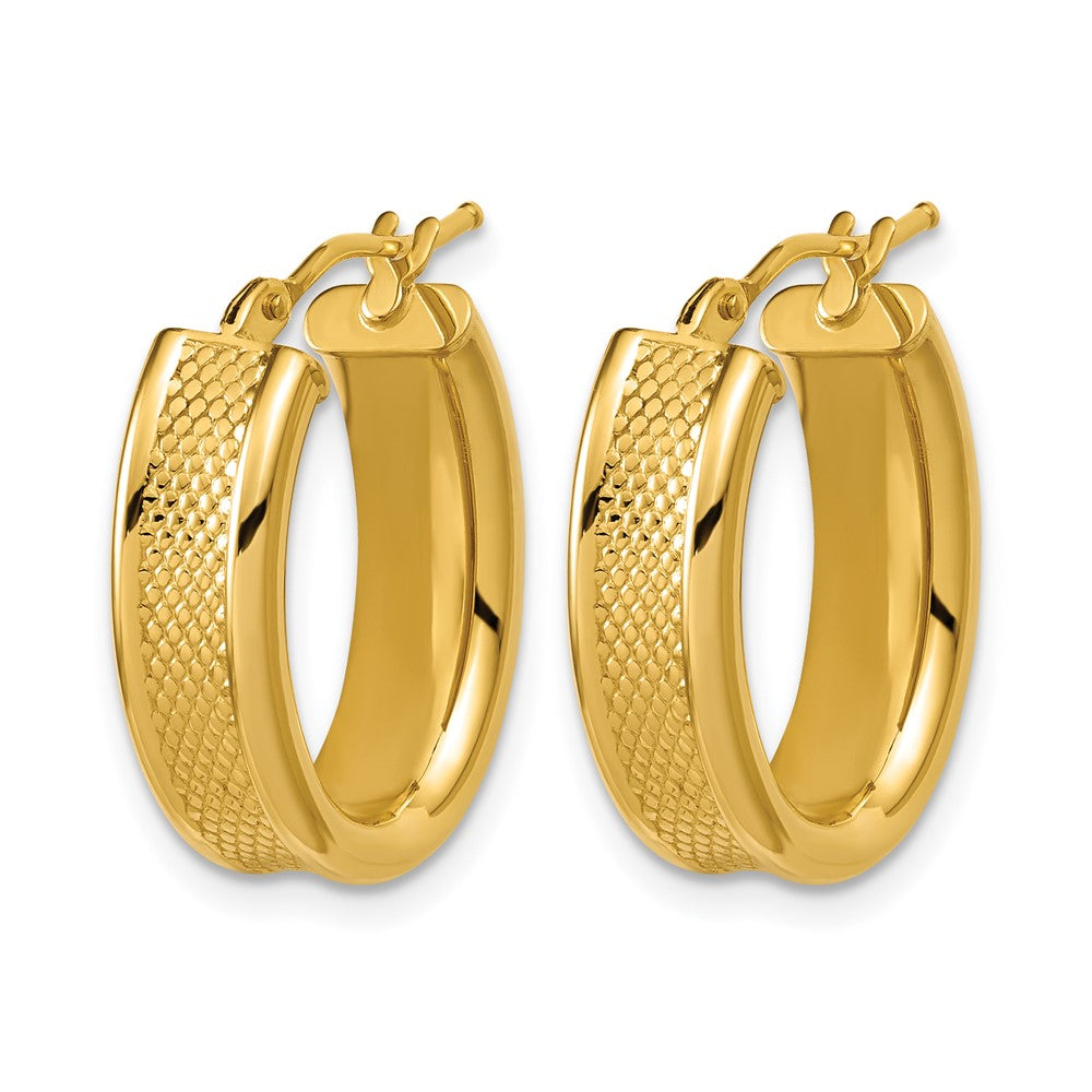 14K Polished and Textured Oval Hoop Earrings