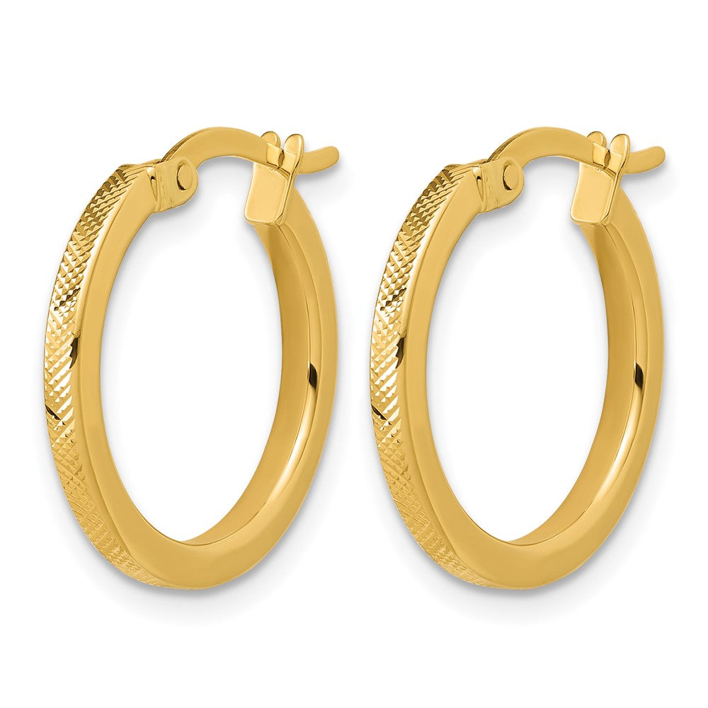 14K Polished and Textured Round Hoop Earrings