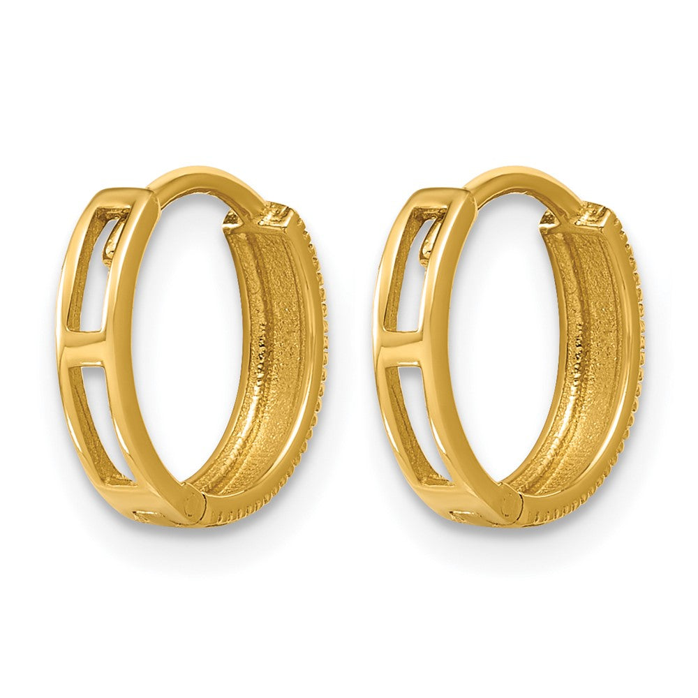 14K Polished Textured Huggie Hoop Earrings