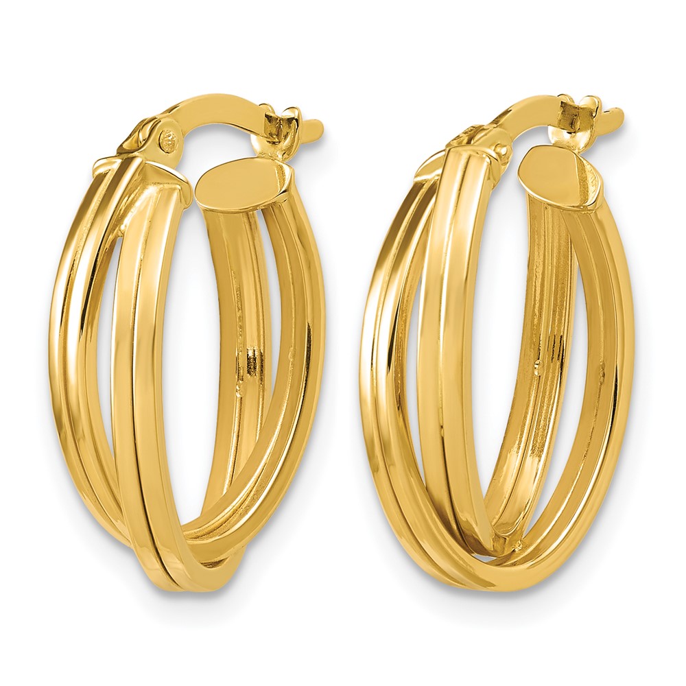 14K Polished Grooved and Twisted Oval Hoop Earrings