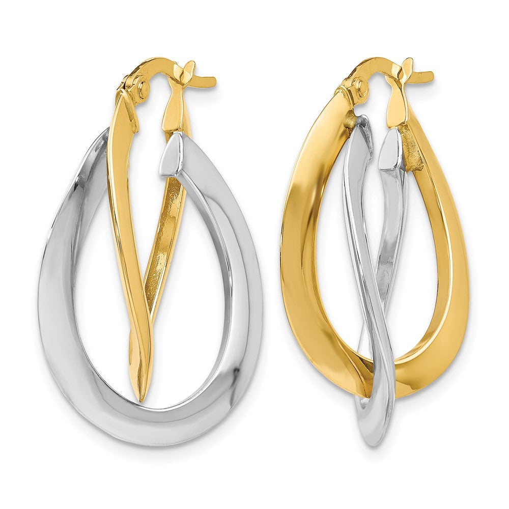 14K Two-tone Polished Twisted Double Hoop Earrings
