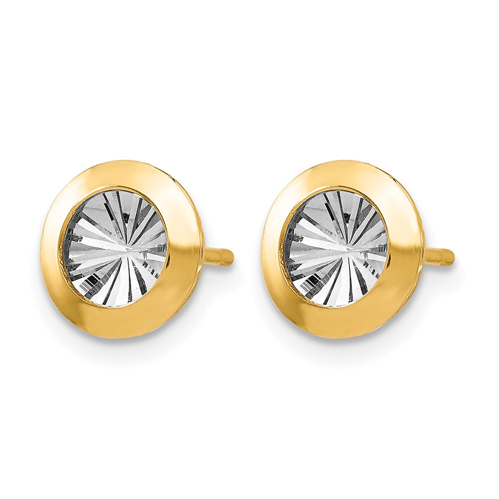 14K Rhodium and Polished and Diamond-cut Post Earrings