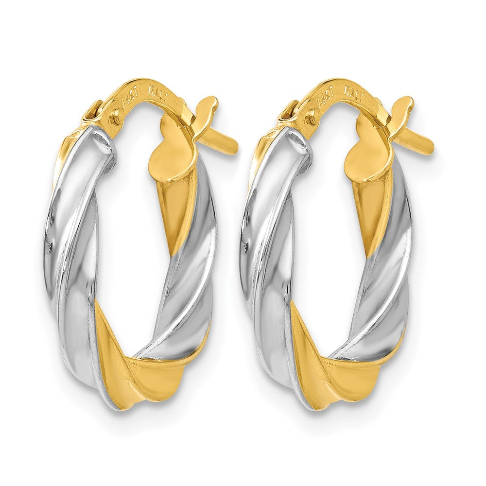 14K with White Rhodium Plating Polished Hoop Earrings