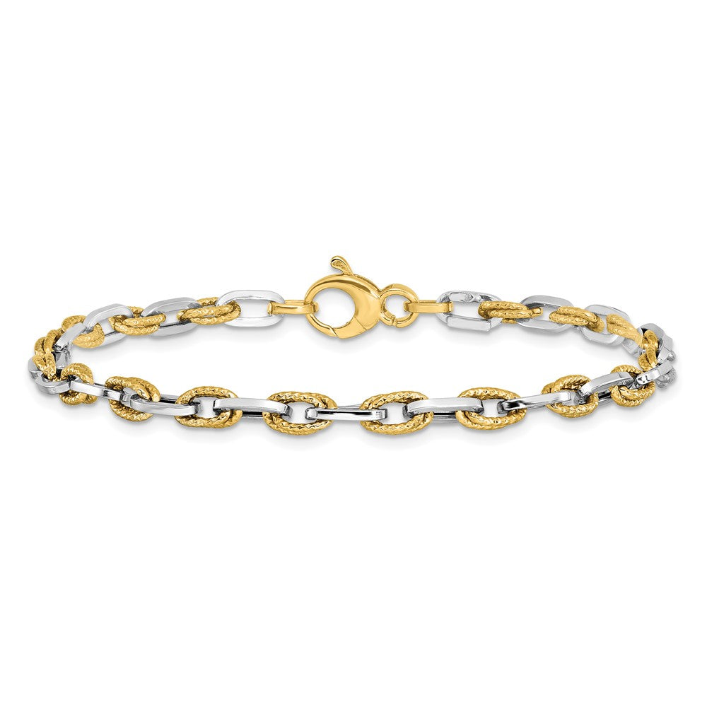 14K Two-tone Polished Diamond-cut Bracelet