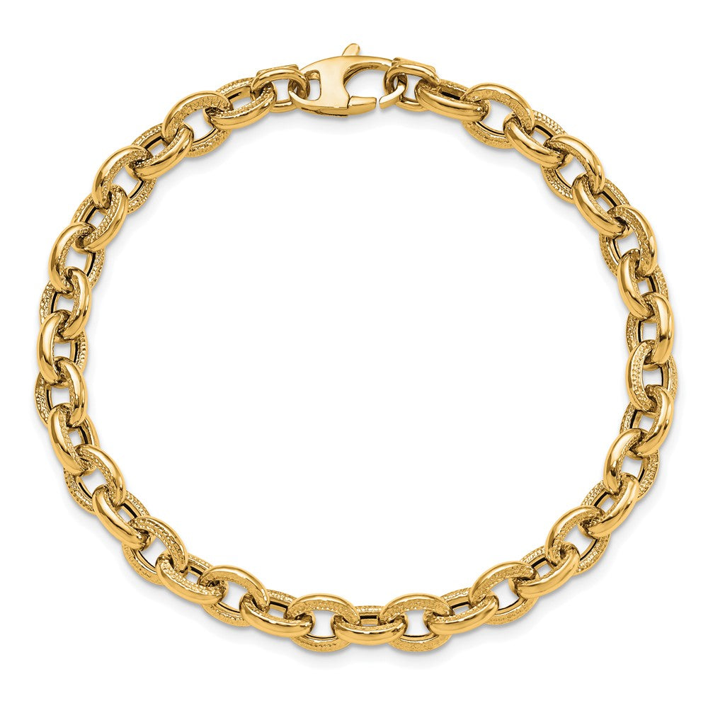 14K Polished and Textured Link Bracelet