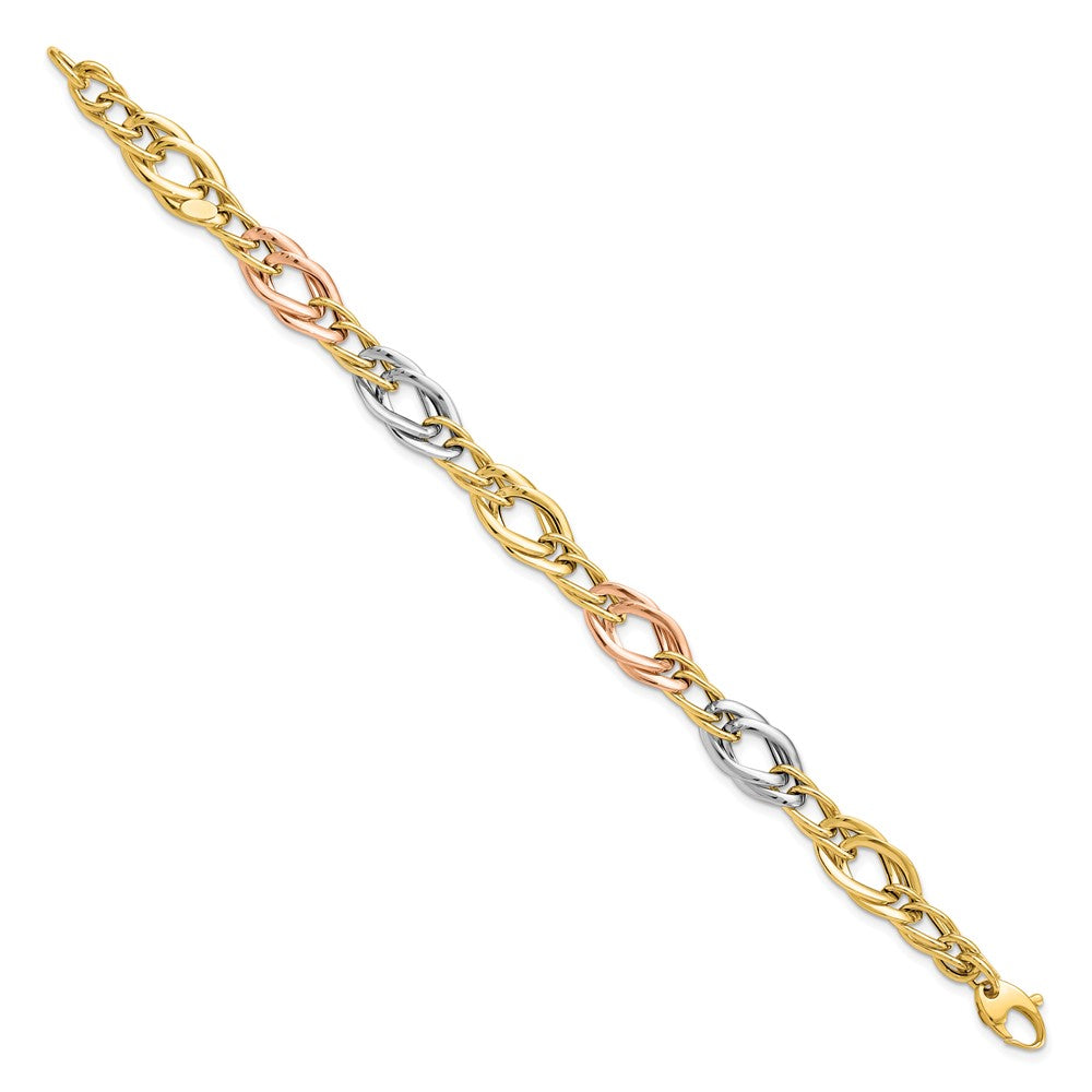 14K Tri-Color Polished Link Bracelet
