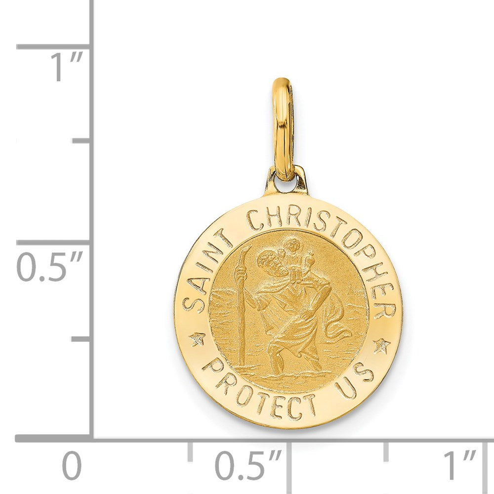 14K Polished and Satin Round St. Christopher Pendant