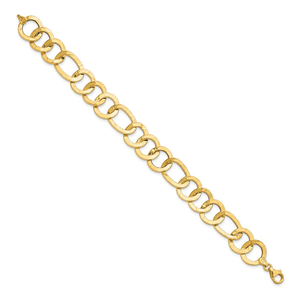 14K Polished Textured Fancy Link Bracelet