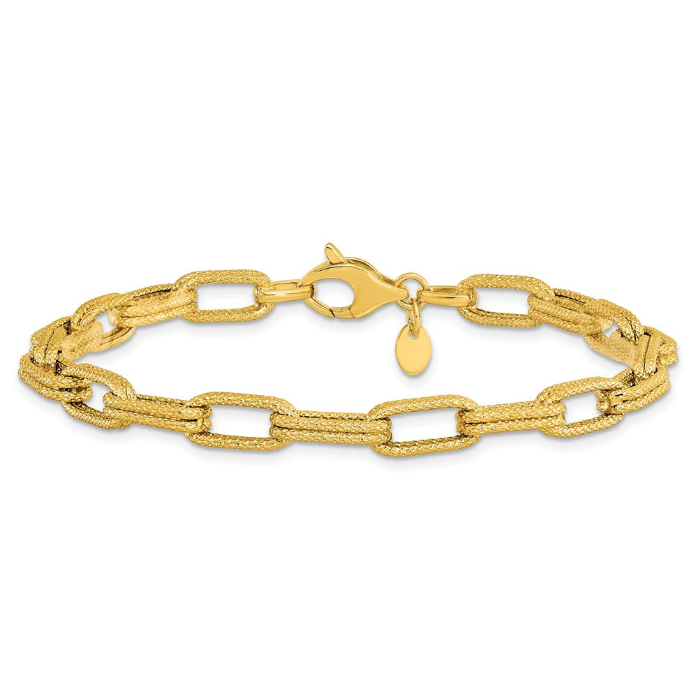 14K Polished Textured Fancy Link Bracelet