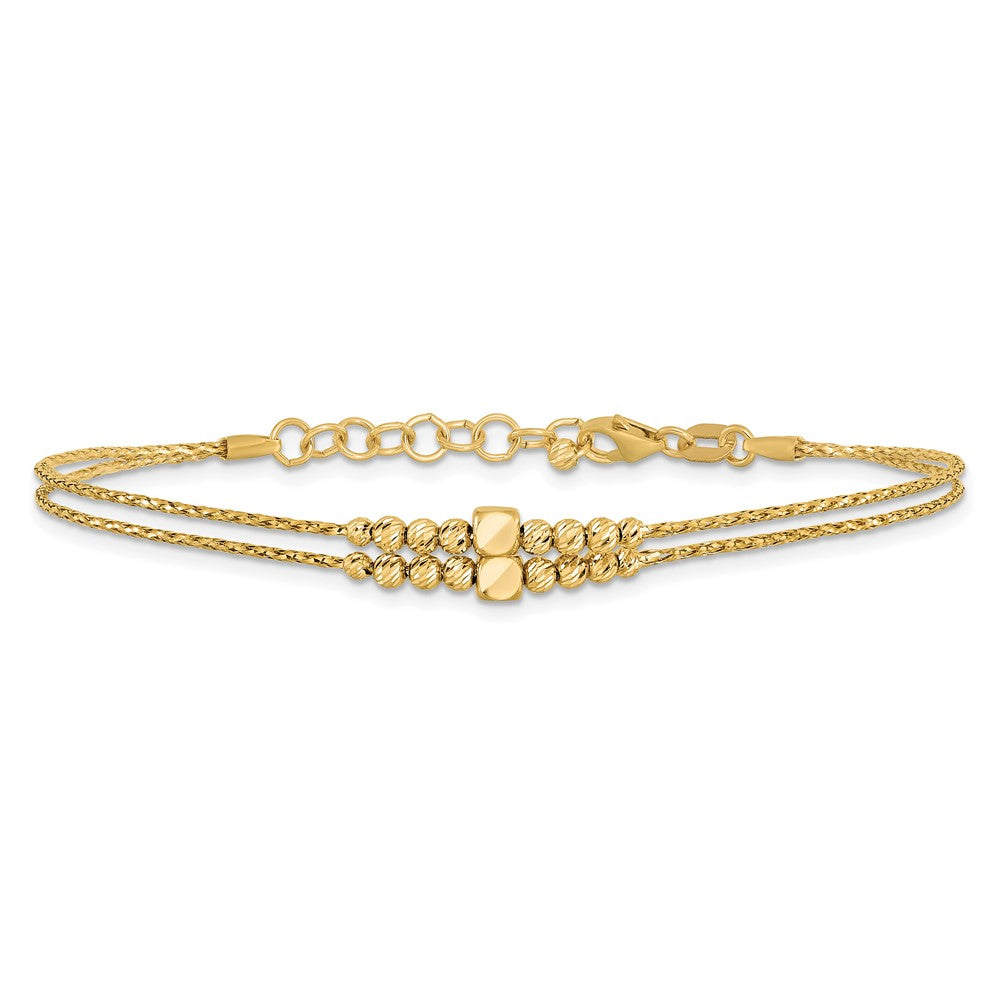 14K Polished Diamond-cut Beaded 2-strand with 1in ext Bracelet