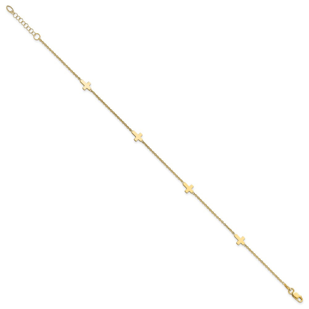 14K Polished Cross 9in with 1in ext. Anklet