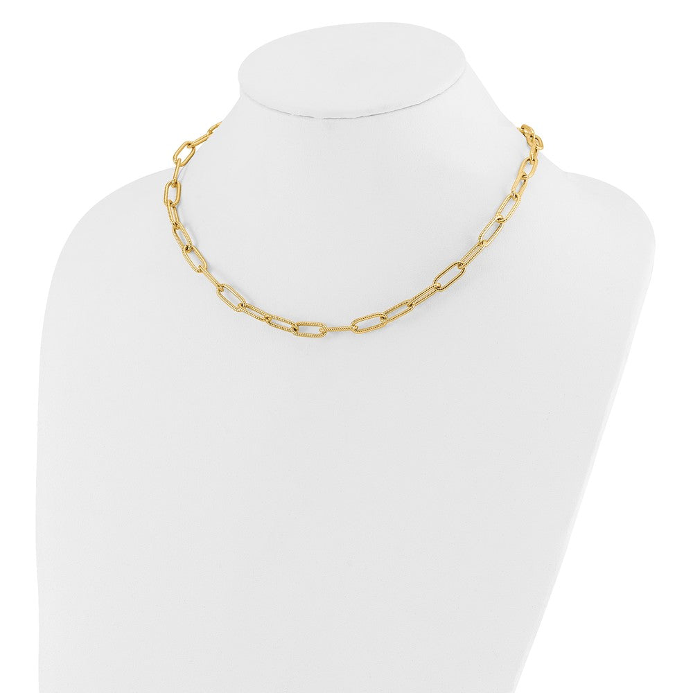 14K Polished Textured Oval Link Necklace