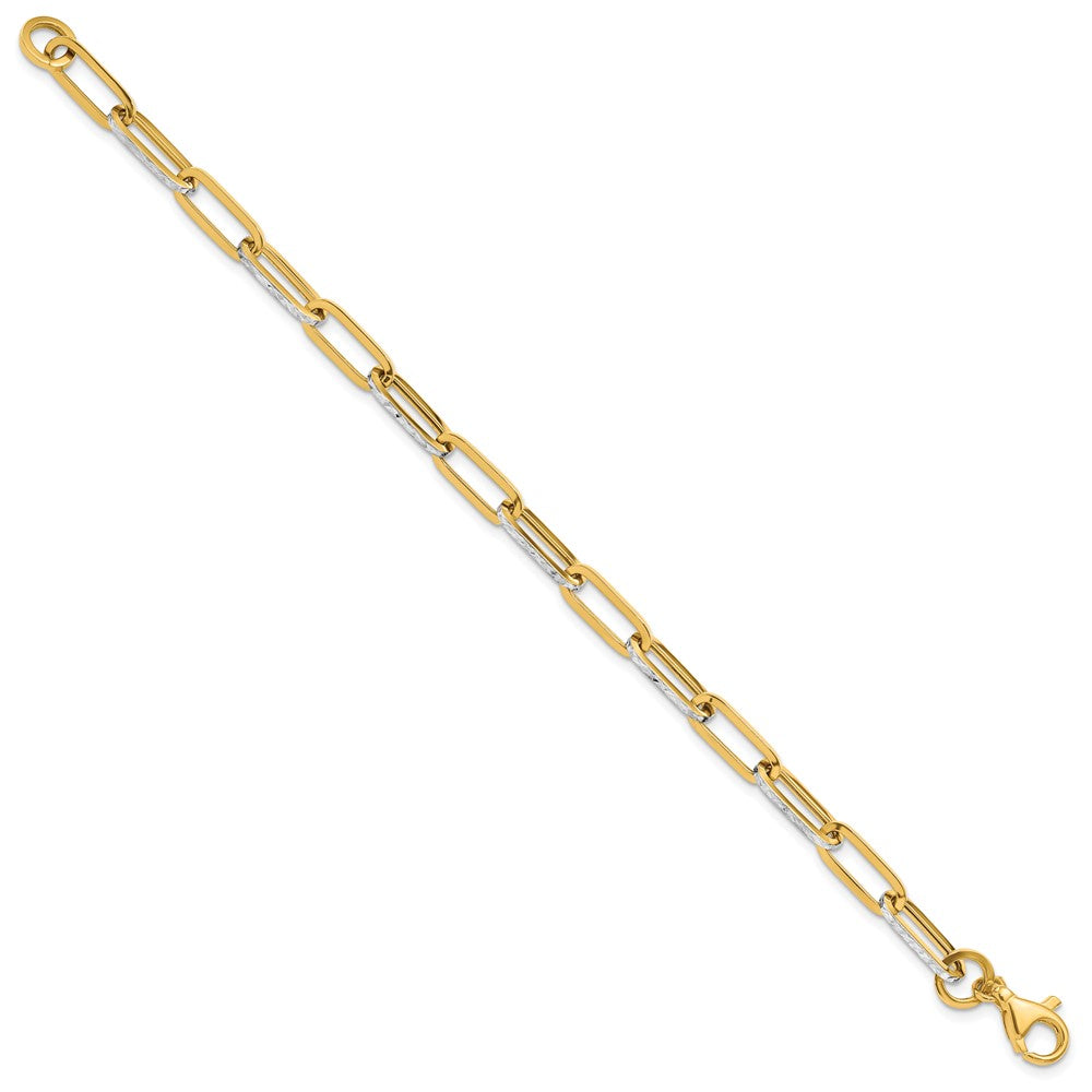 14K with White Rhodium Polished / Diamond-cut Link Bracelet