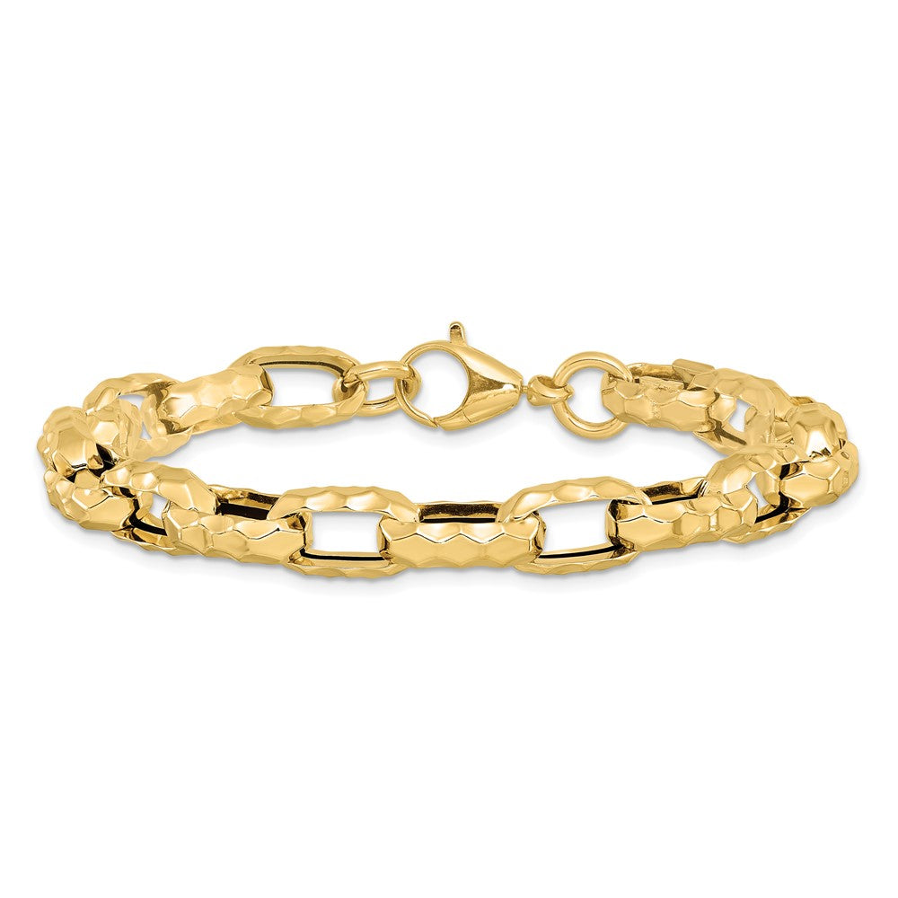 14K Polished Hammered Link Bracelet