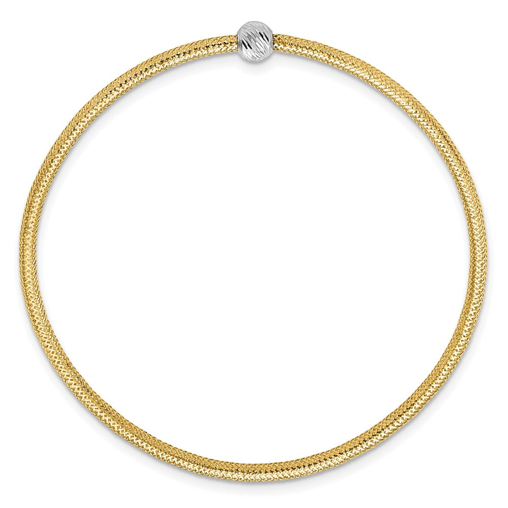 14K with Rhodium Polished with Diamond-cut Bead Stretch Bracelet