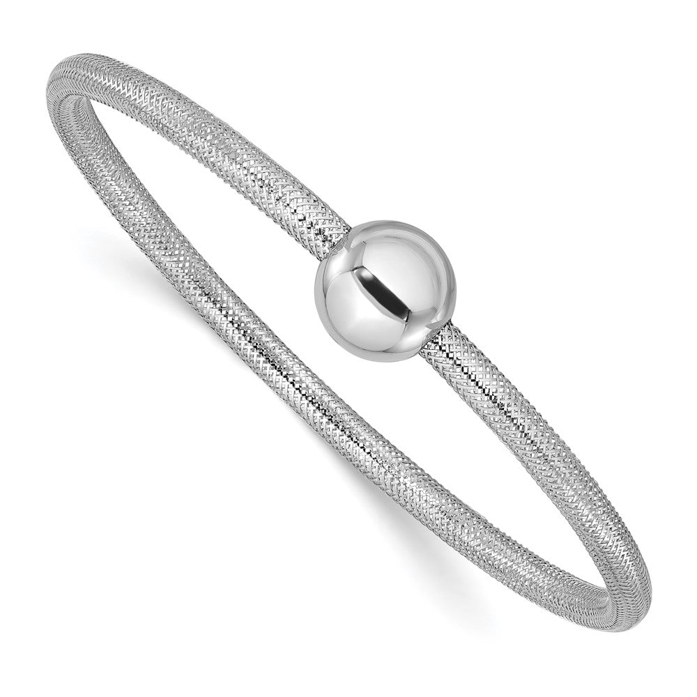 14K with White RH-plating Polished with Bead Stretch Bracelet