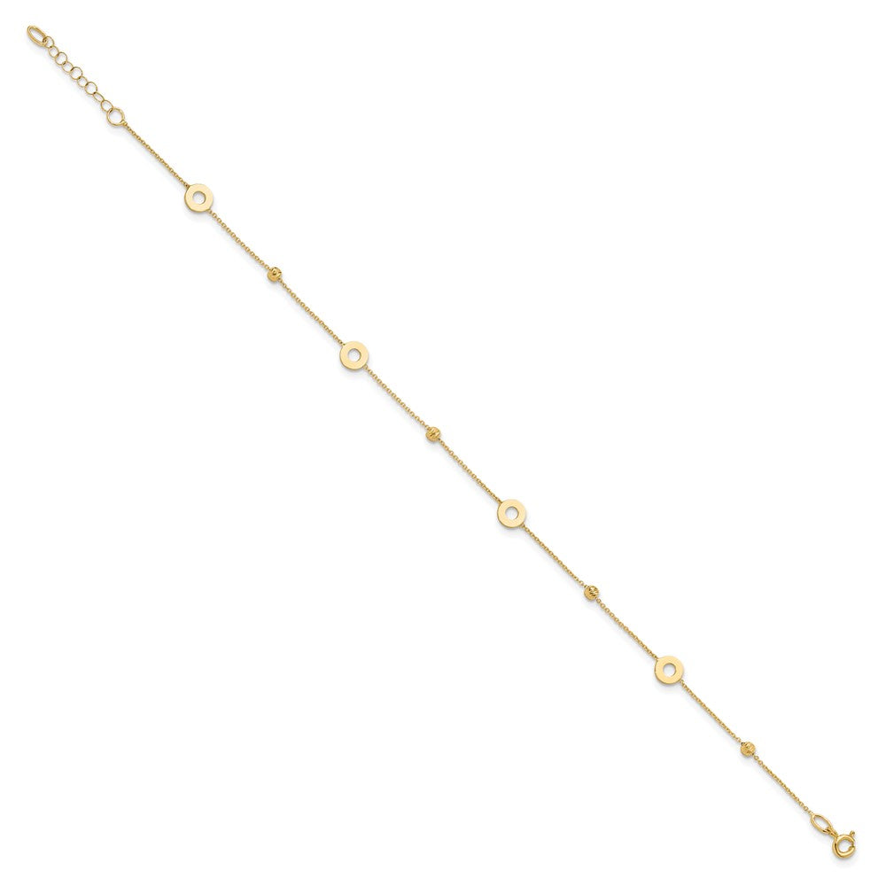 14K Polished and Diamond-cut Beads 9in Plus 1in ext. Anklet