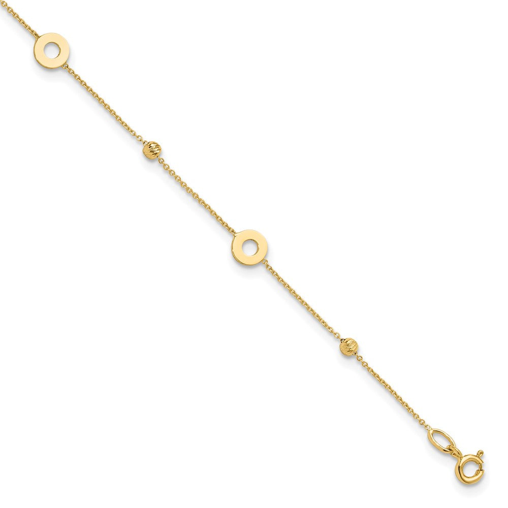 14K Polished and Diamond-cut Beads 9in Plus 1in ext. Anklet