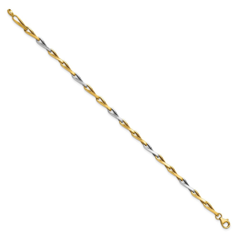 14K with White Rhodium Polished Fancy Twisted Link Bracelet
