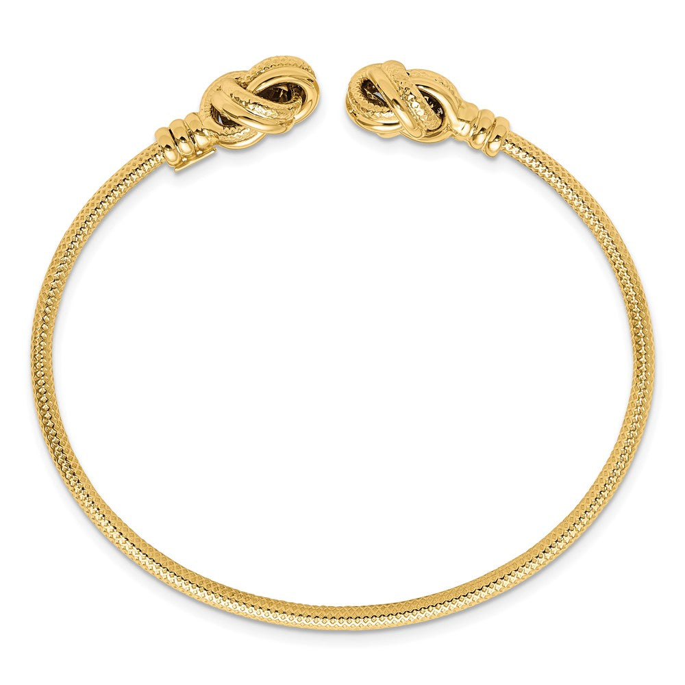 14K Polished and Textured Love Knots Cuff Bangle