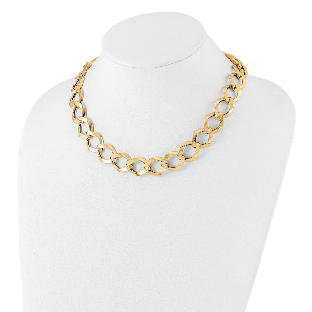 14K Polished Brushed Lightweight Fancy Link Necklace