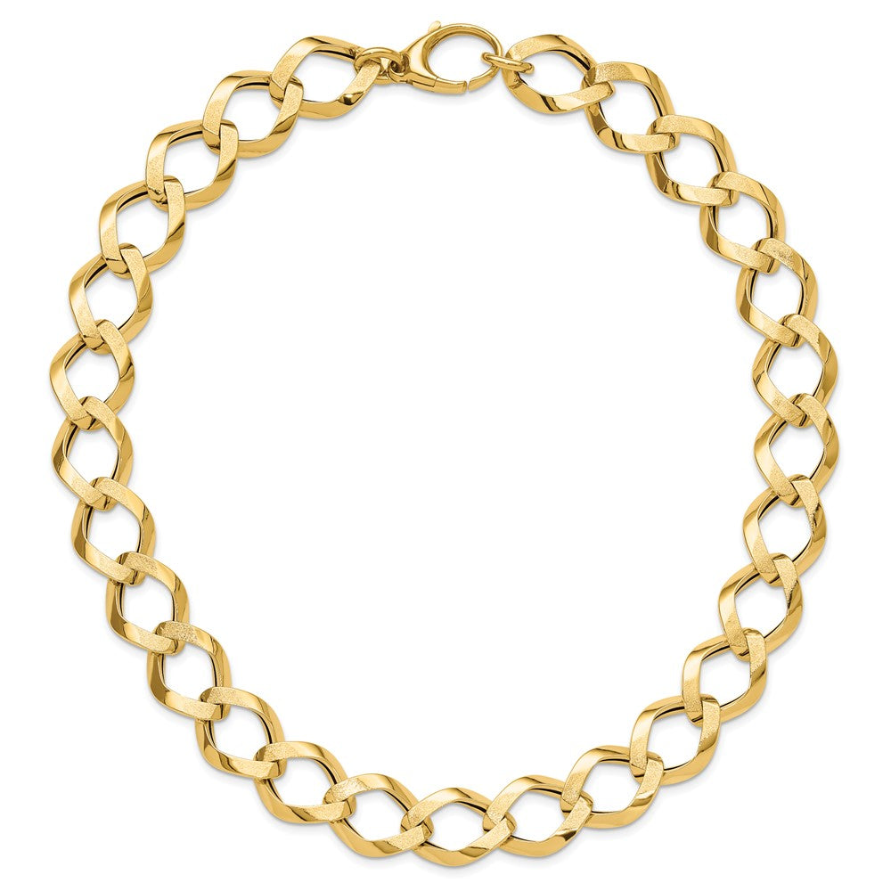 14K Polished Brushed Lightweight Fancy Link Necklace