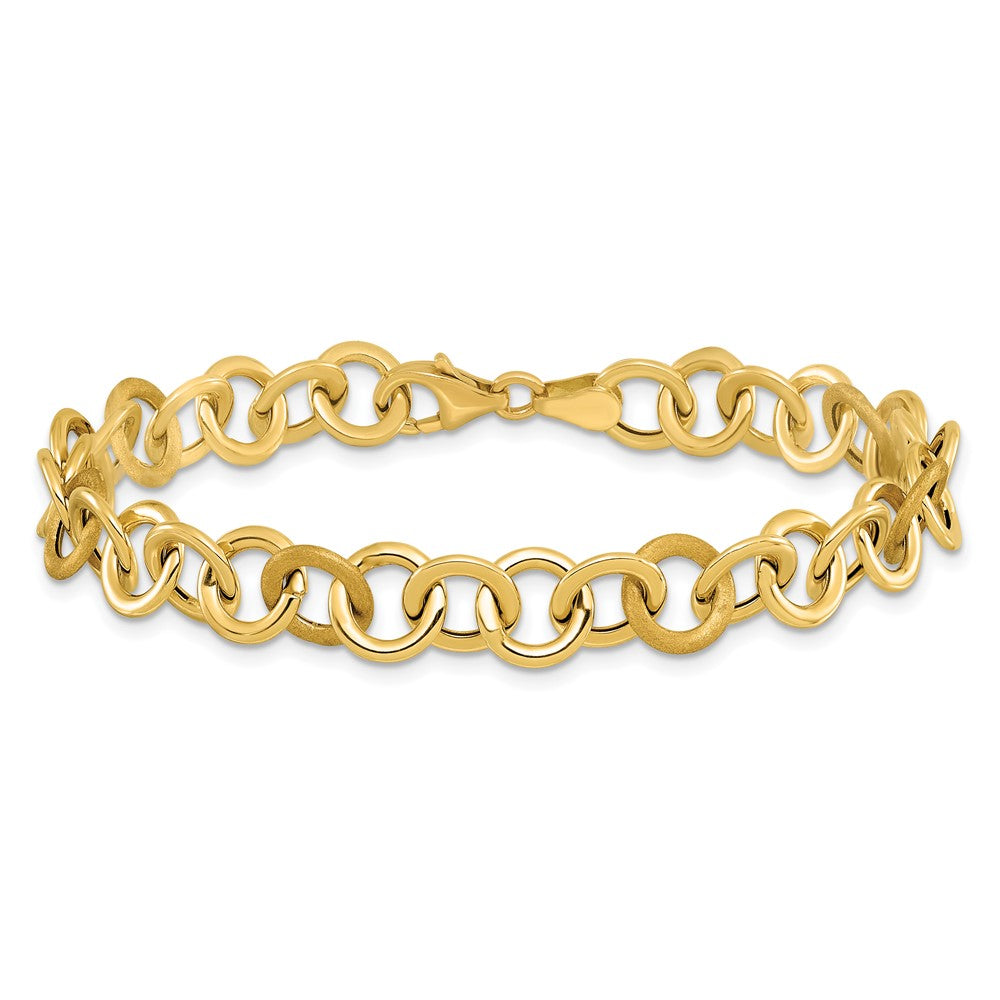 14K Polished and Satin Fancy Circle Link Bracelet