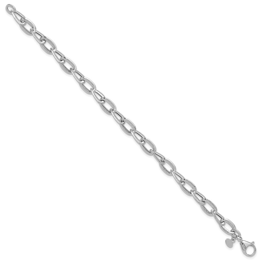 14K White Gold Polished and Satin Fancy Link Bracelet