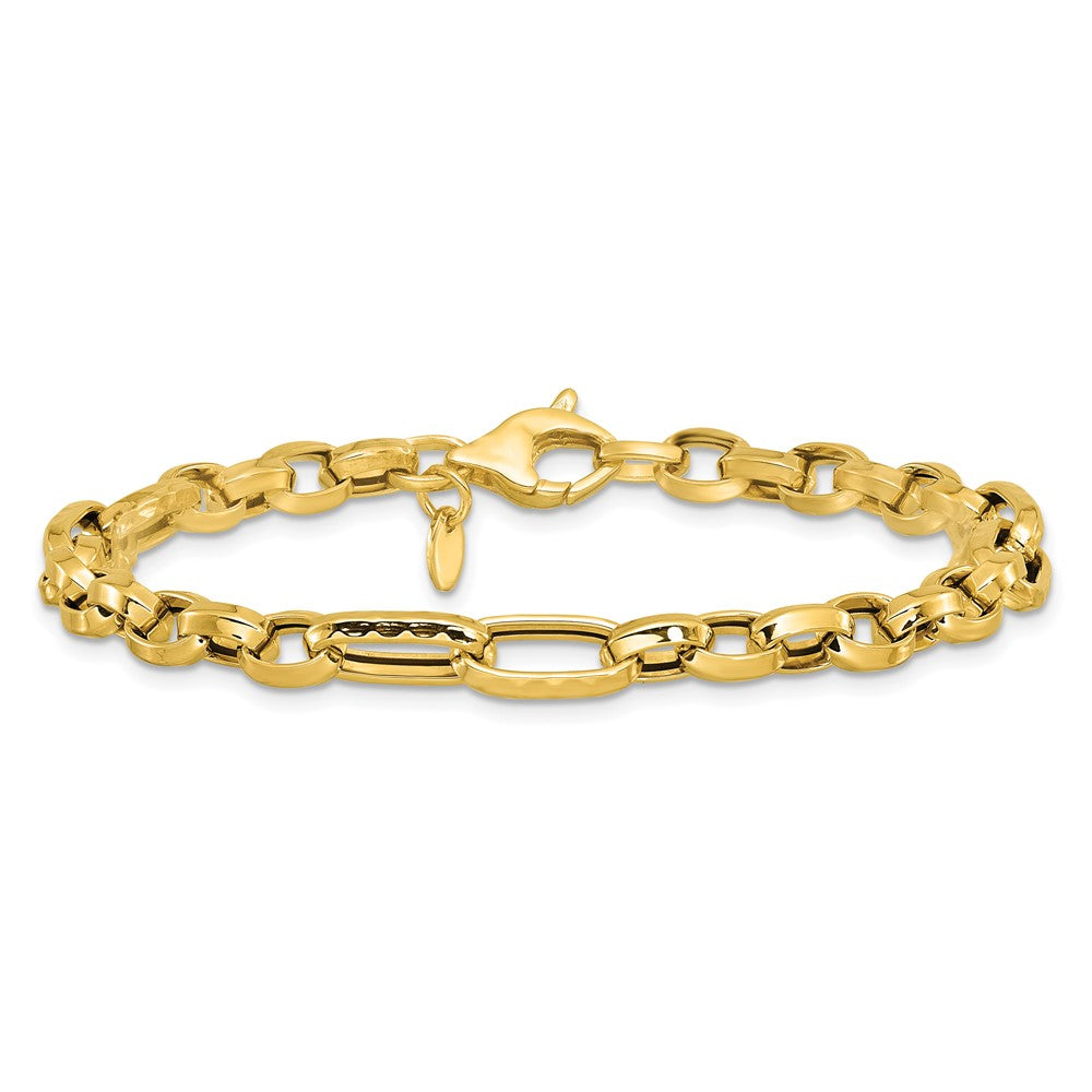 14K Polished and Hammered Fancy Link Bracelet