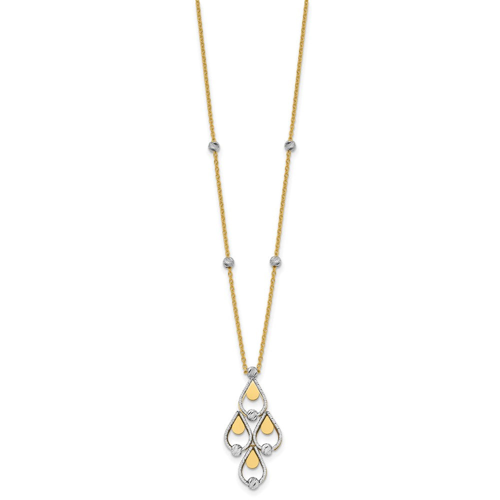 14K TT Polished / Dia-cut Chandelier with .5in ext. Necklace