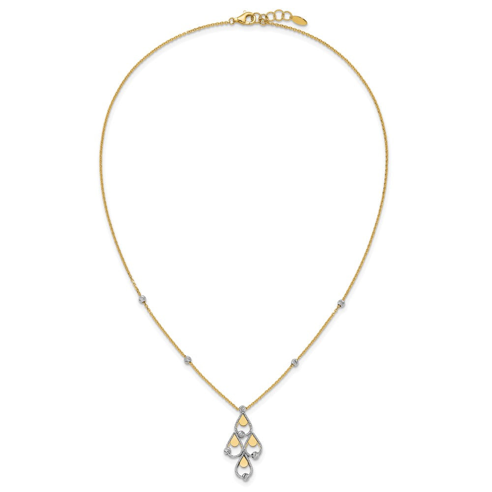 14K TT Polished / Dia-cut Chandelier with .5in ext. Necklace