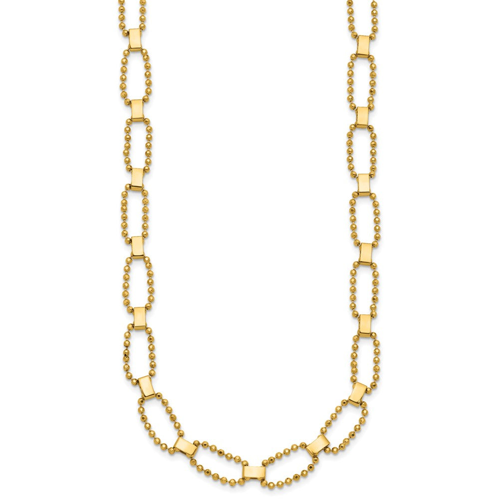 14K Polished / Dia-cut Fancy Beaded Link with 2in ext. Necklace