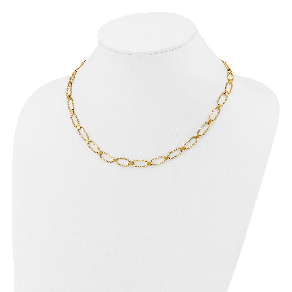 14K Polished / Dia-cut Fancy Beaded Link with 2in ext. Necklace