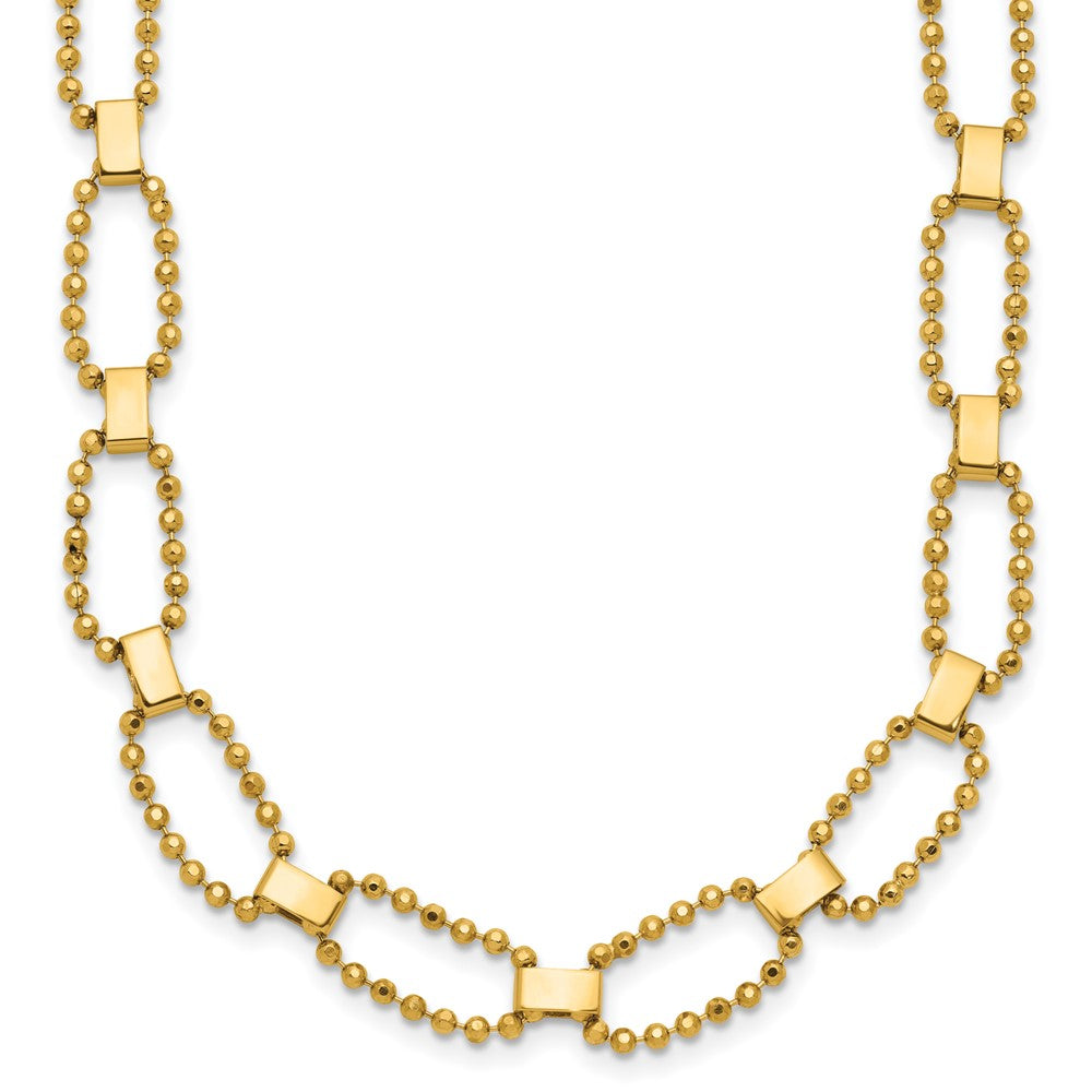 14K Polished / Dia-cut Fancy Beaded Link with 2in ext. Necklace