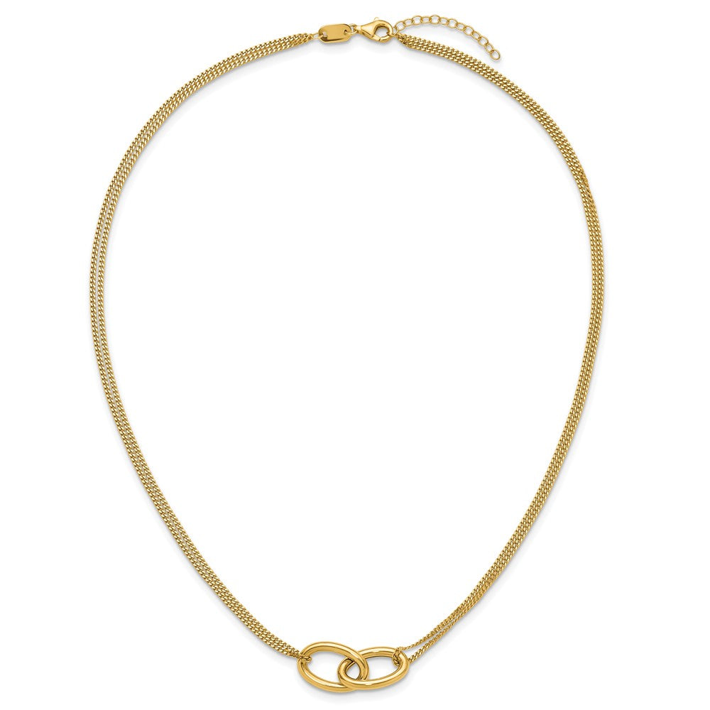 14K Polished intertwined Ovals 2-Strand with 1in ext. Necklace