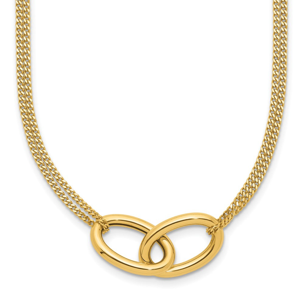 14K Polished intertwined Ovals 2-Strand with 1in ext. Necklace