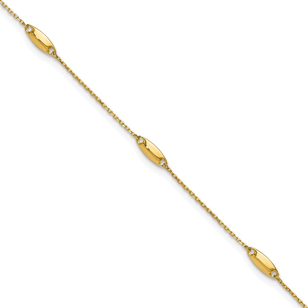 14K Polished Bead Station 9in Plus 1in ext. Anklet