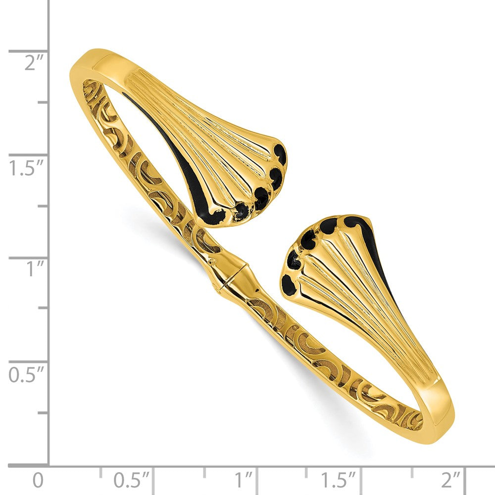 14K with Black Enamel Polished Fancy Hinged Cuff Bangle