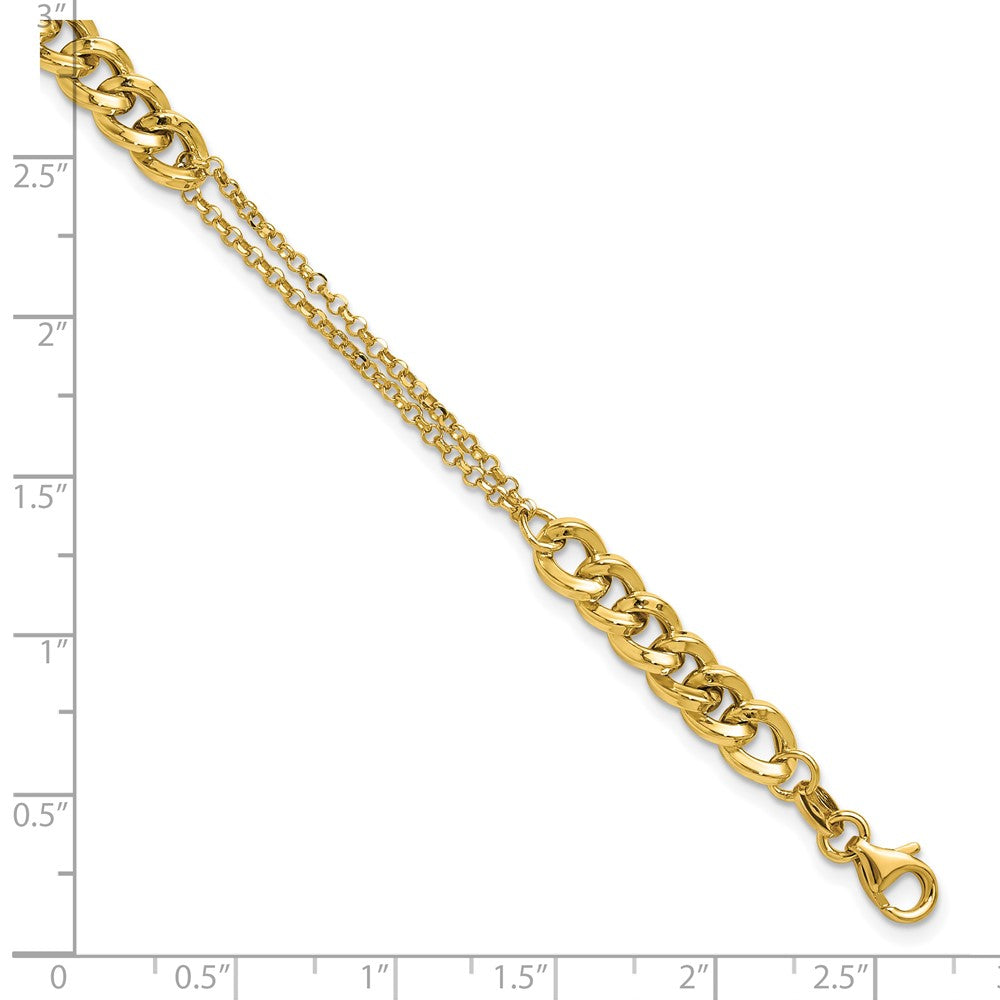 14K Polished/Dia-cut 2-Strand Fancy Link with 1in ext. Bracelet