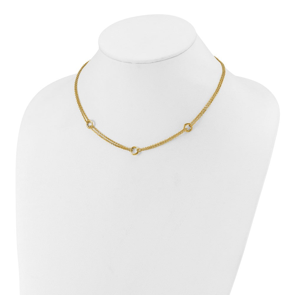 14K Polished/Dia-cut 2-Strand Circle Link with 2in ext. Necklace